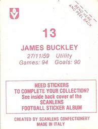 1983 Scanlens VFL Stickers #13 Jim Buckley Back